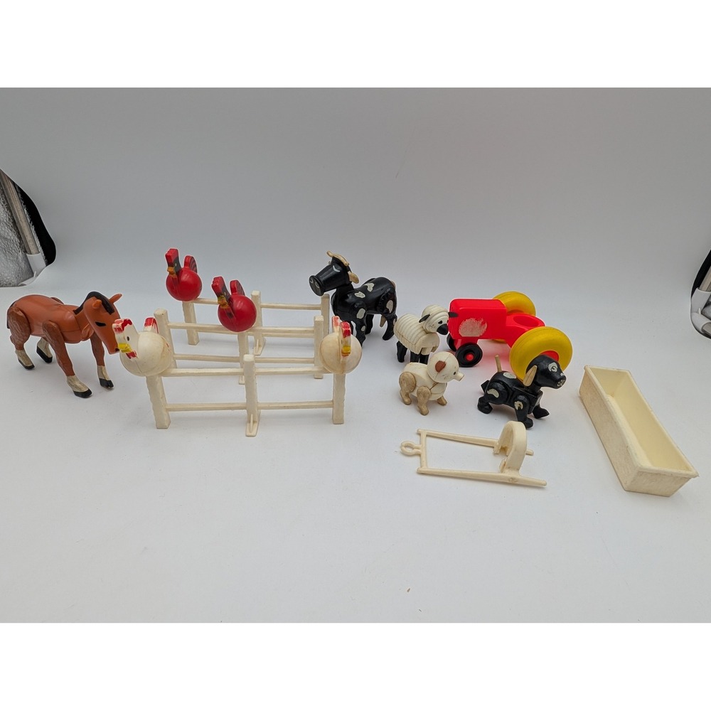 Fisher Price Little People Farm Animal Lot Hex Nut Vintage Horse Cow Sheep Fence